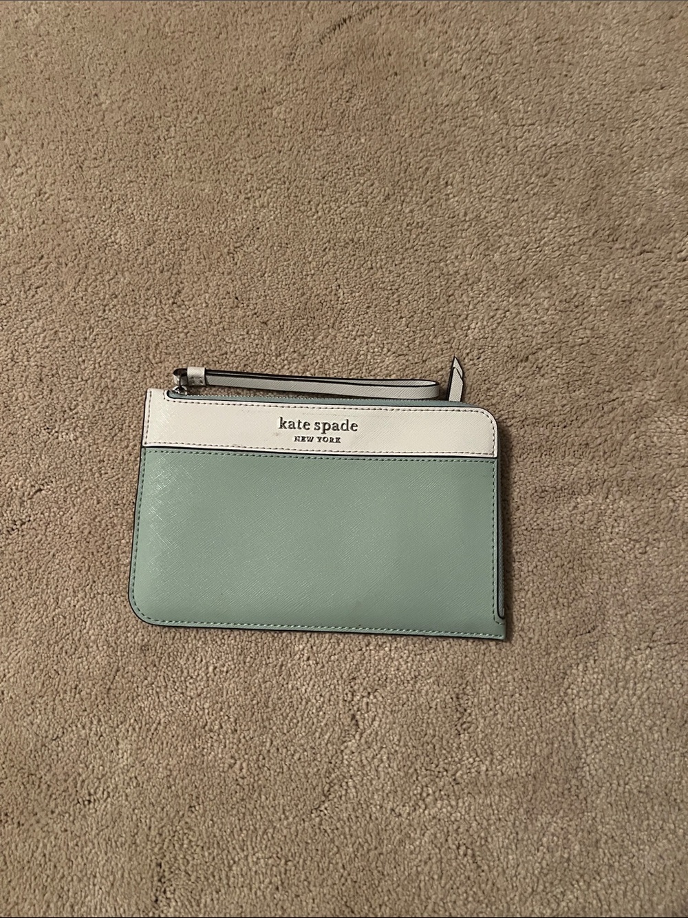 kate spade Mint Green and White Zip Wristlet Pouch